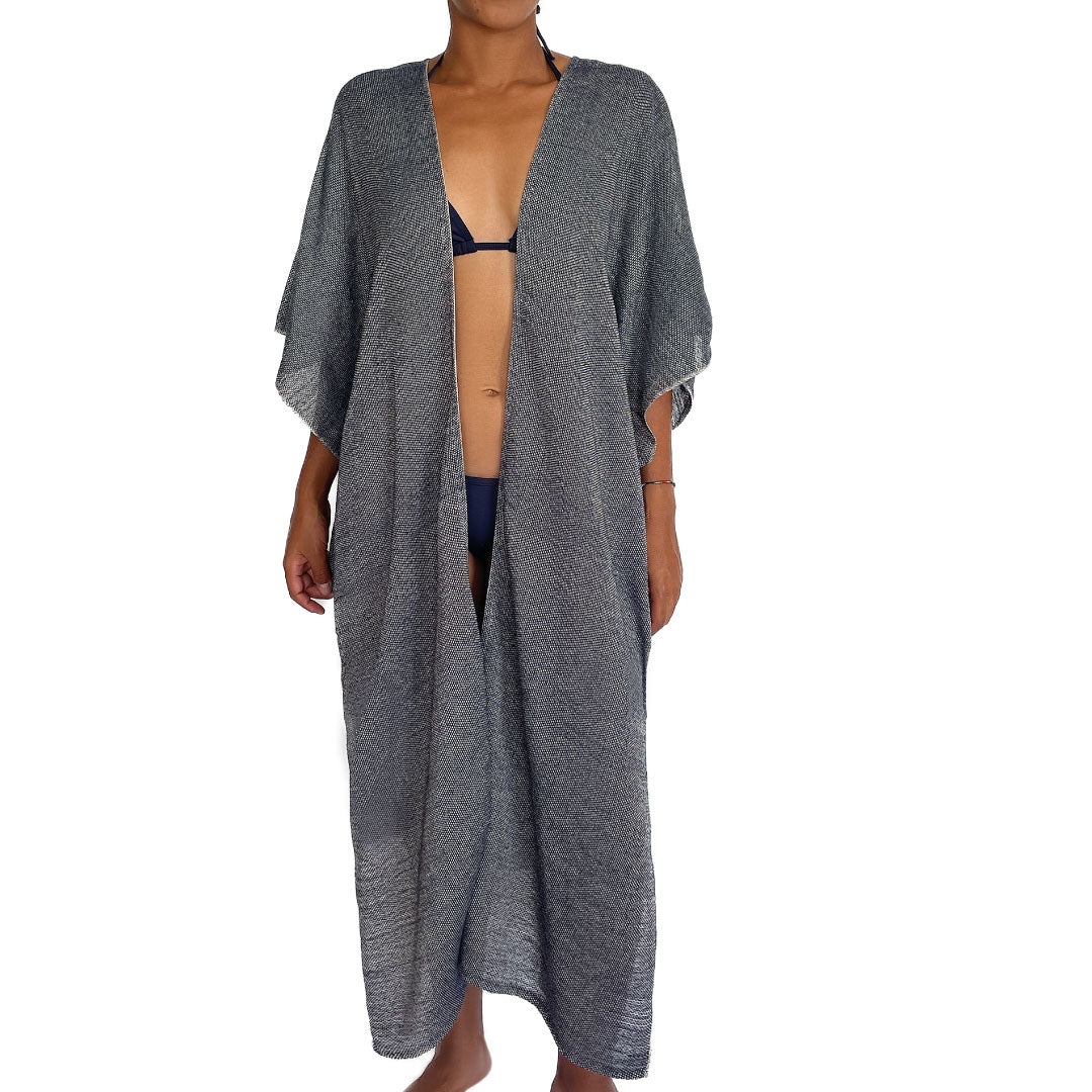 Kaftan Longo Aberto Azul Marinho