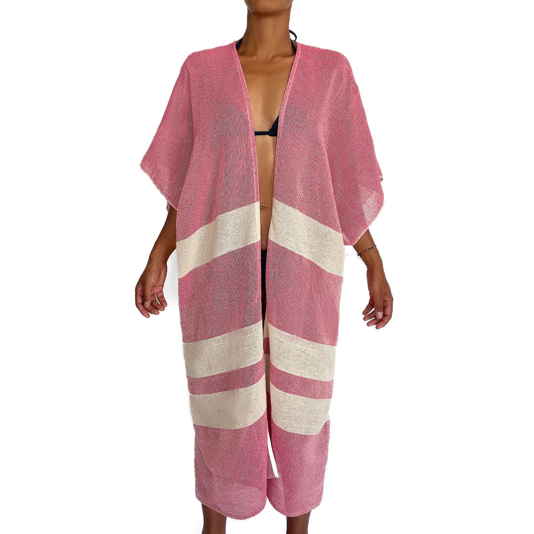 Kaftan Longo Aberto Rosa com Cru