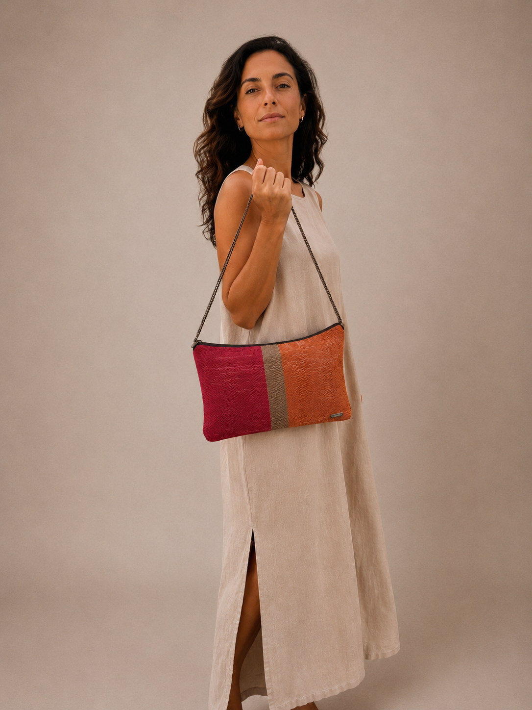 Clutch Bordo, Orgânico e Laranja